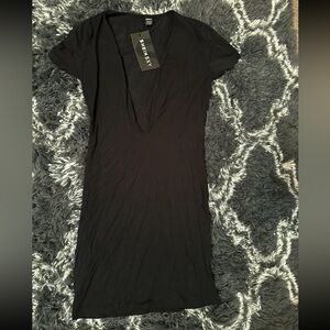 Deep V Black Bodycon Mini Dress